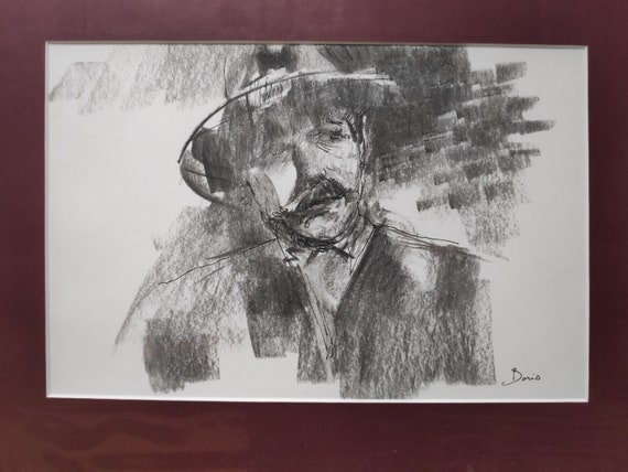 Dessin Au Fusain D Un Portrait De Gitan En Noir Et Blanc Etsy