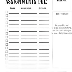 Weekly Assignment, School Organization, Digital School Planner, Digital Planner, Digital Weekly Assignment Sheet,Digital School Organization