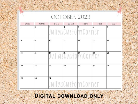 October 2023 Printable Calendar Printable Calendars - Etsy