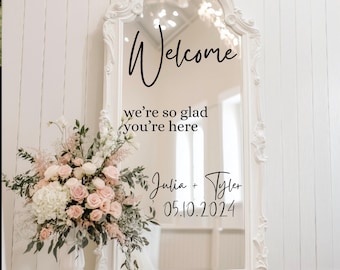 Wedding Mirror Decal | Wedding Mirror Sign | Wedding Decal for Mirror | Welcome Sign Decal | Couple Name Sticker | Welcome Sign Sticker
