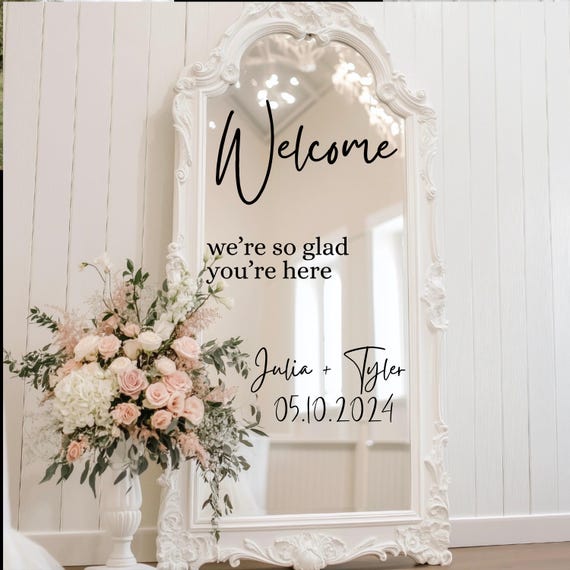 Wedding Mirror Decal | Wedding Mirror Sign | Wedding Decal for Mirror | Welcome Sign Decal | Couple Name Sticker | Welcome Sign Sticker