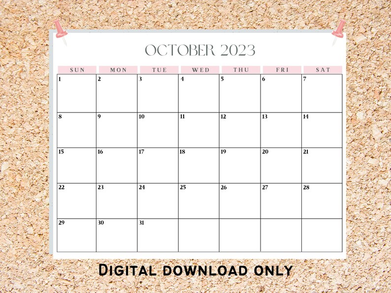 october 2023 printable calendar printable calendars etsy