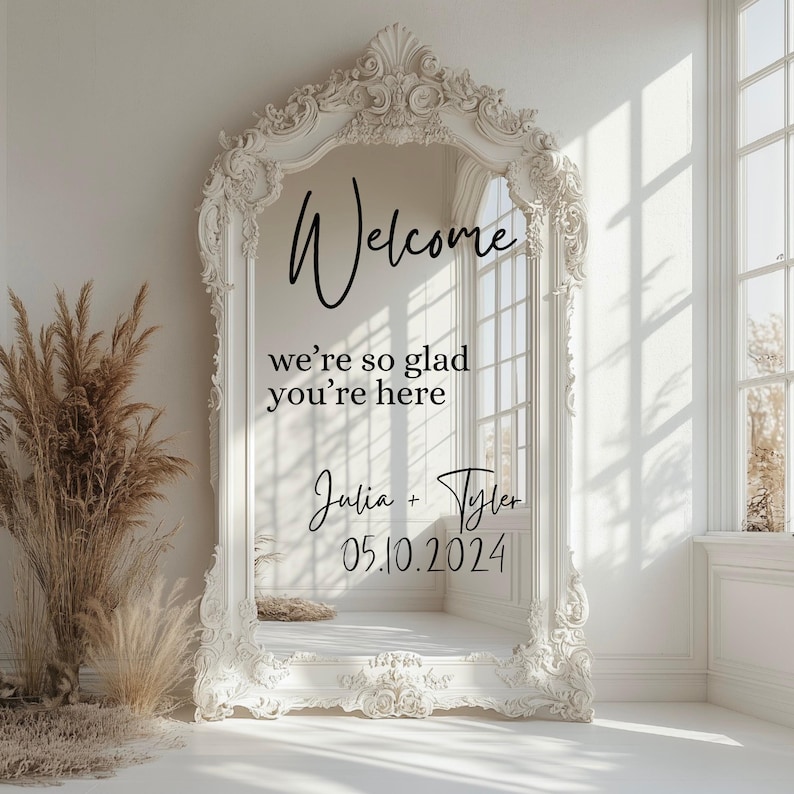 Wedding Mirror Decal | Wedding Mirror Sign | Wedding Decal for Mirror | Welcome Sign Decal | Couple Name Sticker | Welcome Sign Sticker afbeelding 5