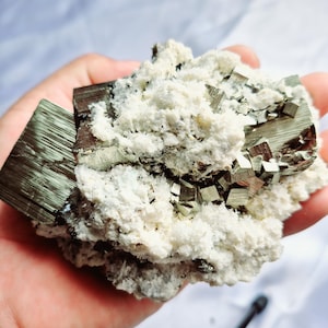 Pyrite Cubic with calcite galena 800grams Pyrite Cube Specimen Natural Energy high quality pyrite, quartz raw minerals from huanzala Peru.