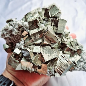 Big Pyrite Cubic with calcite quartz 1.95kg Pyrite Cube Specimen Natural Energy high quality pyrite matrix raw minerals from huanzala Peru.
