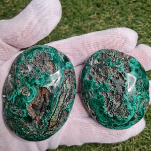 Malachite palmstone 2 pcs malachite chrysocolla geode peru palms.