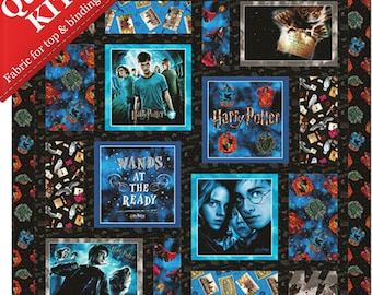 KIT DE EDREDÓN DE HARRY POTTER "Varitas listas" / Tela para la parte superior y el ribete + Patrón / Apto para principiantes / Edredón de regazo de 167 x 172 cm
