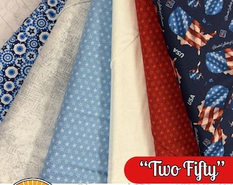 MISTERIO CINCO-0 Happy Go Lucky "Dos Cincuenta" / Paquete de 6 Fat Quarters con evento misterioso GRATIS / Kit de acolchado / Patriótico / Apto para principiantes