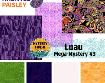 Kit de edredón Mystery Five-0 LUAU / "Paisley Embrujado" / Patrón incluido / Halloween en morado, naranja y verde