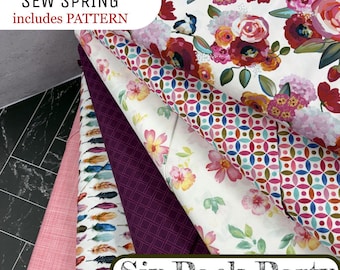Kit de acolchado Six-Pack Party WOVER / "Sew Spring" con seis cortes de 5/8 de yarda / Incluye patrón y videotutorial GRATIS / No incluye ribete