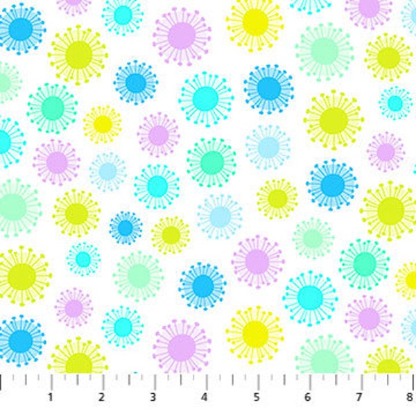 Carefree "Dandelions" from Northcott Patrick Lose | Modern Contemporary Flower Print - Blue, Yellow, Purple | 100% Cotton 42" Wide - 1/2 yd