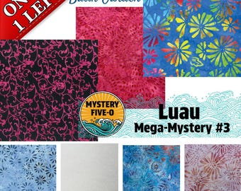 Kit de edredón Mystery Five-0 LUAU / "Batik Garden" / Patrón incluido / Floral rosa, morado y azul