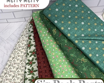 Kit de colcha "Merry Merry" para fiestas, paquete de seis, con cortes de media yarda, patrón y videotutoriales gratuitos, para principiantes, sin ribete.