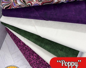 MISTERIO CINCO-0 Happy Go Lucky "Poppy" / Paquete de 6 Fat Quarters con evento misterioso GRATIS / Kit de acolchado / Paisley llamativo / Apto para principiantes