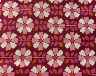 Modern Stylized Flowers, "Midsommar - Fuchsia" from Figo Fabrics, Bold Pink and Orange Print, Quilt Quality Cotton, 44" Wide, 1/2 yd