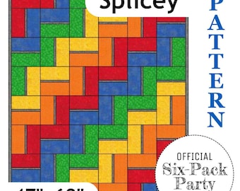 Patrón digital "SPLICEY" para seis paquetes de tela / Utiliza (6) cortes de media yarda / Costura en tiras en forma de escalera / Ideal para principiantes / Con tutorial virtual