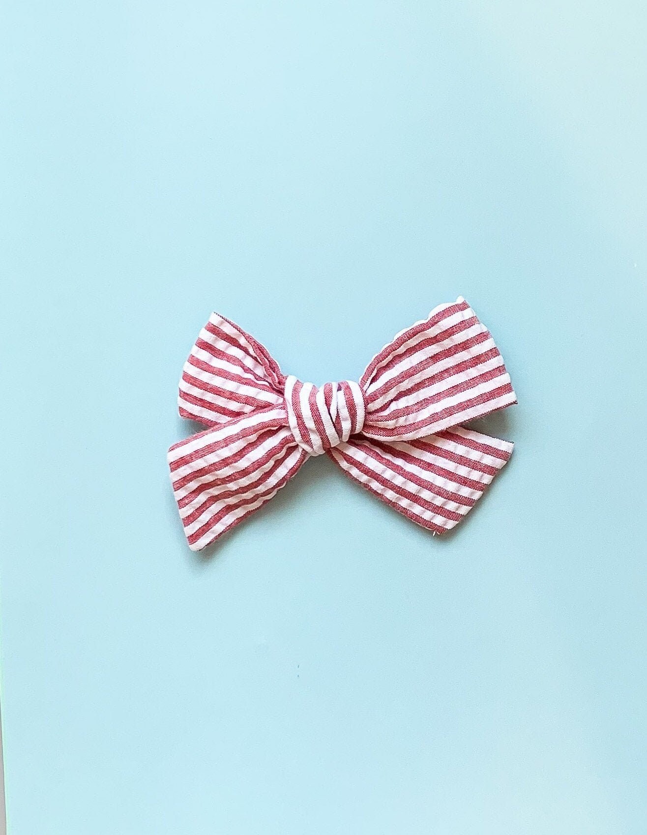 Red and white striped seersucker bow headband for babies | Etsy