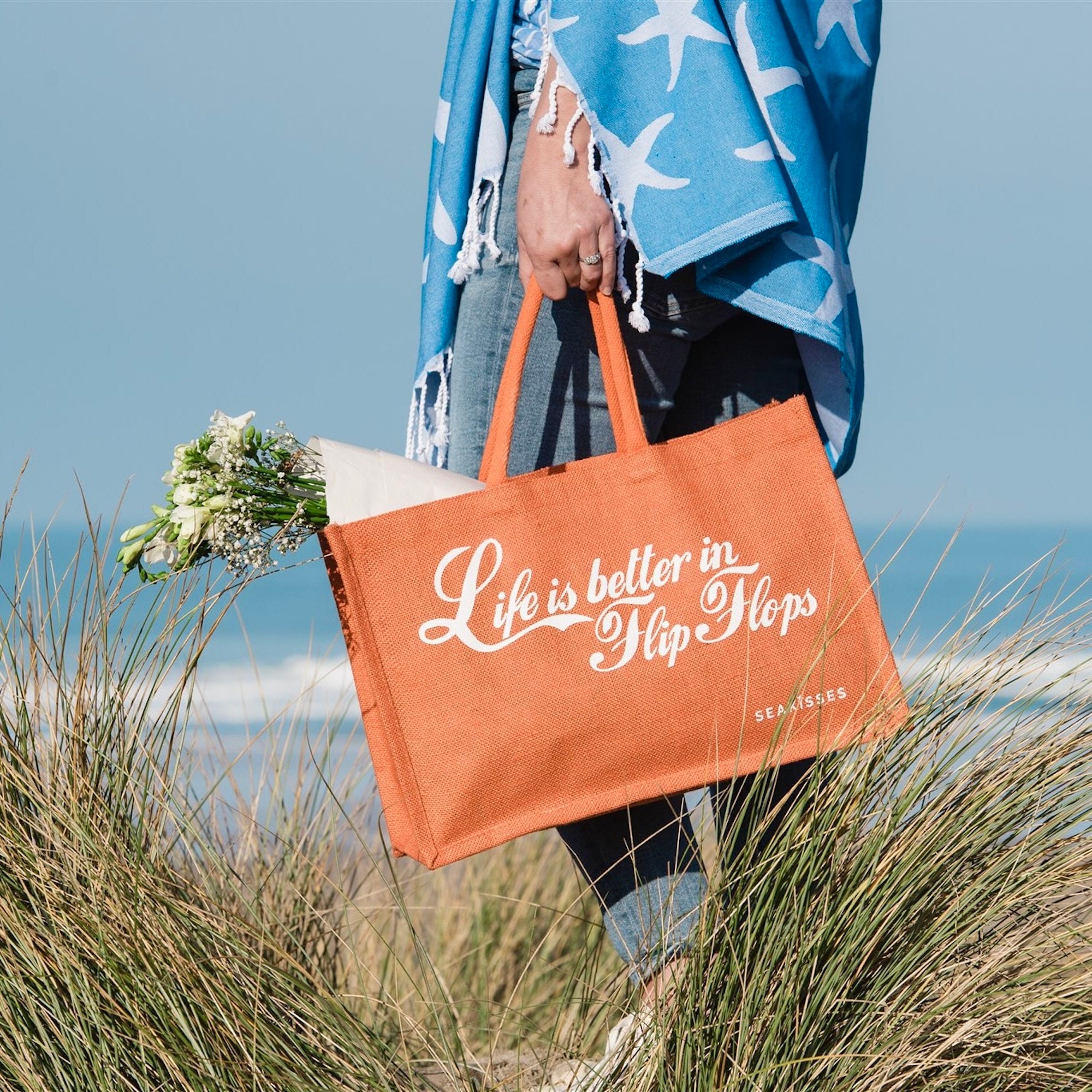 Blue Jute Tote Bag 