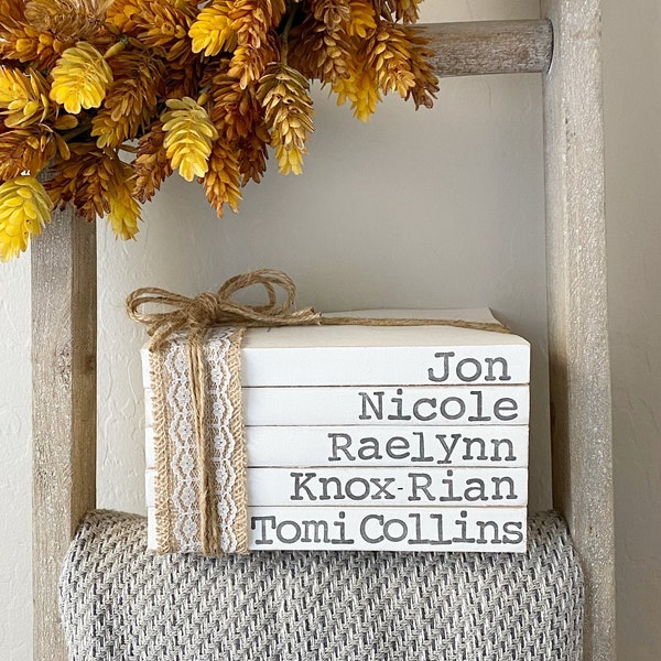 i com books name Personalized book stack, Stamped books, Personalized gift, Care package, Books with names, Bookshelf decor, Books with names, Painted books