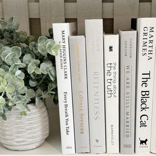 White and gray decorative books, Gray books for shelf decor, House decor, Book decorating, Modern books, Neutral decor, Books for staging