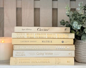 Neutral cream and ivory hardcover staging books, Book decor, Shelf decor, Decorative books, House decor, Book decorating, Antique decor