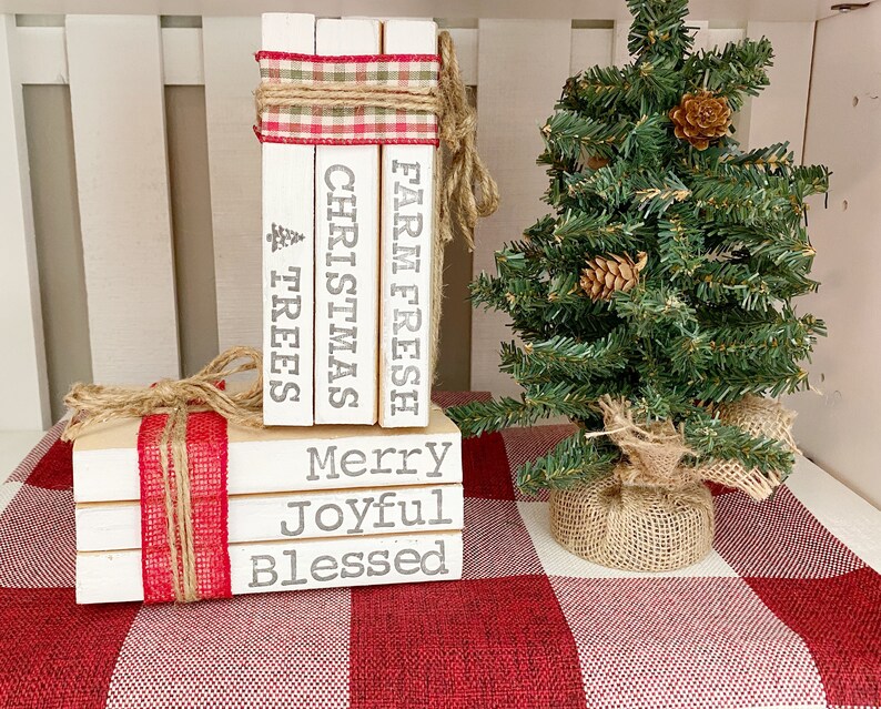 Farmhouse Christmas Book Stacks/ Holiday Stacked Books/ Etsy Singapore