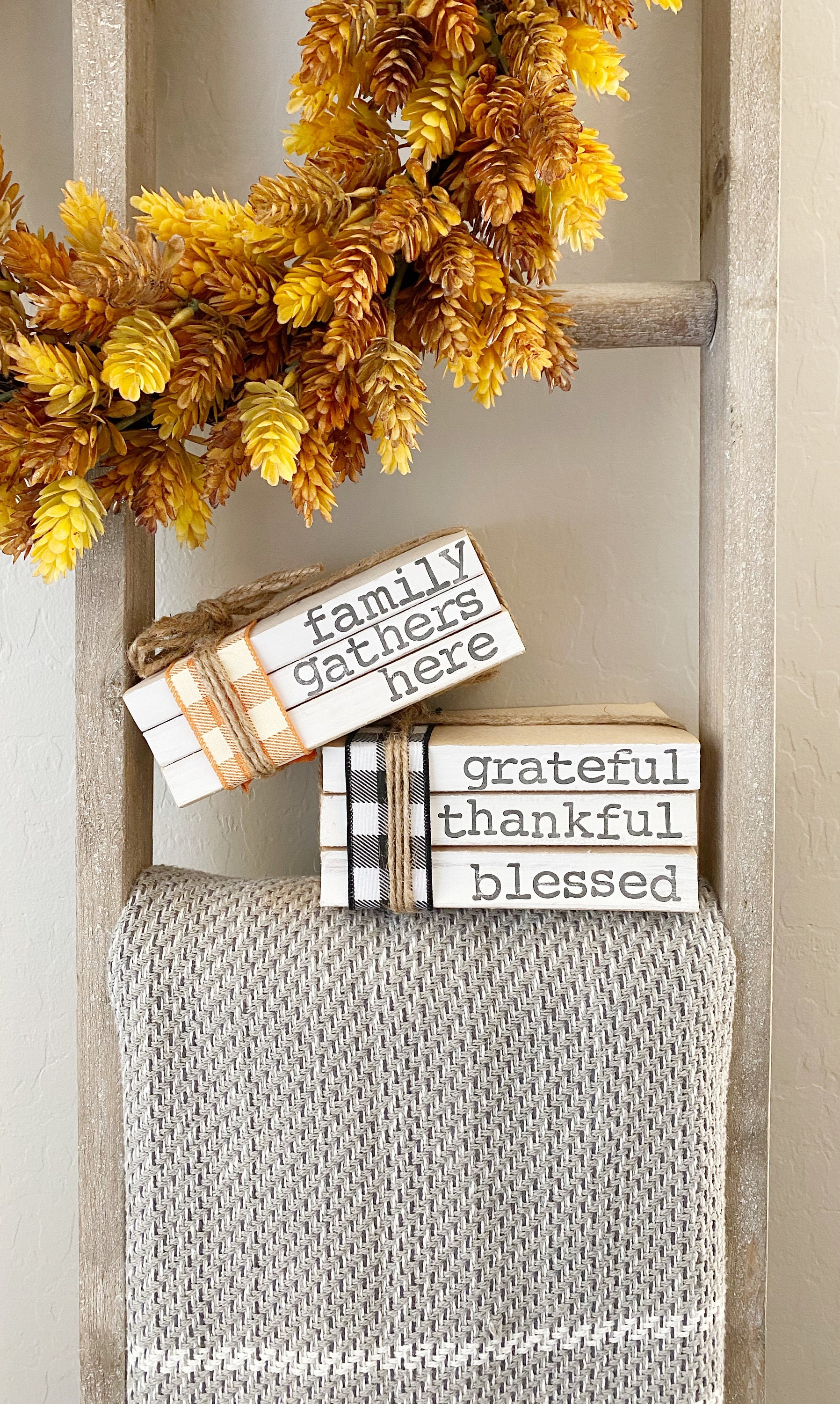 Fall book stack/ Fall decor/ Autumn home decor/ Book shelf Etsy