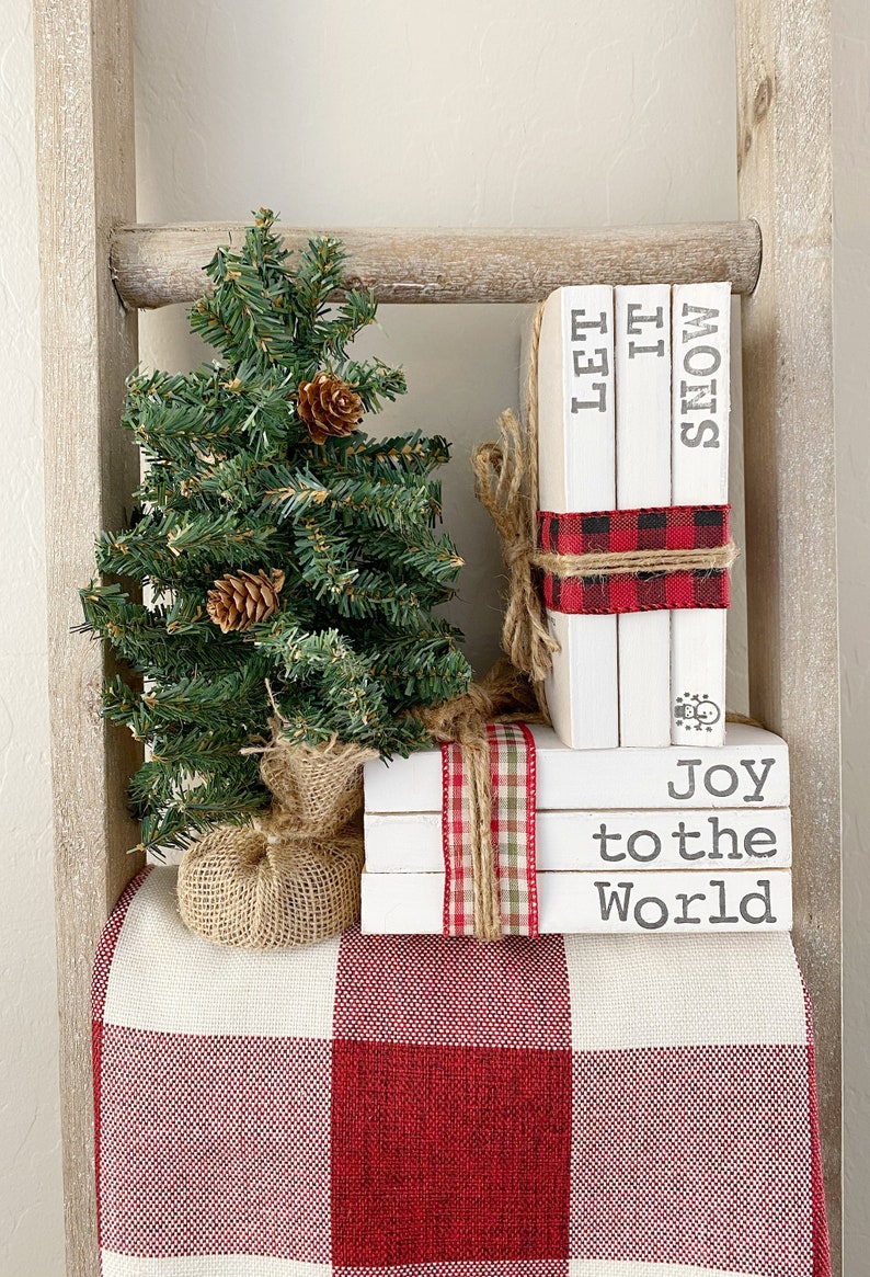 Merry Christmas book stack/ Holiday stacked books/ Holiday Etsy