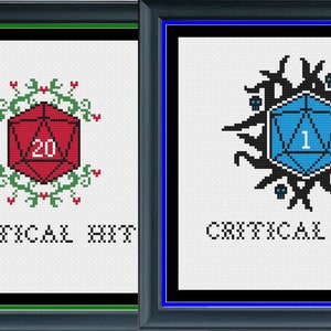 DnD D20 Critical Hit and Miss Cross Stitch Pattern