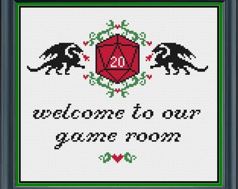 Welcome to our game room dnd cross stitch pattern