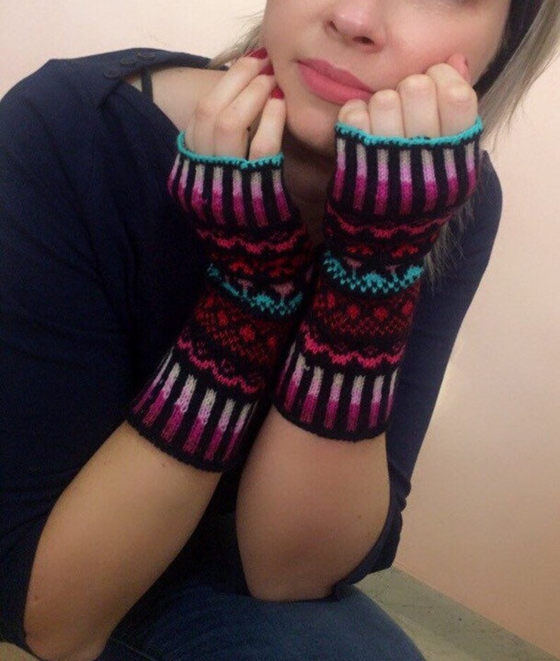 mittens,gift,woman,woolless gloves,fair isle glove,fingerless glove cashmere wool sleeves Cashmere fingerless gloves