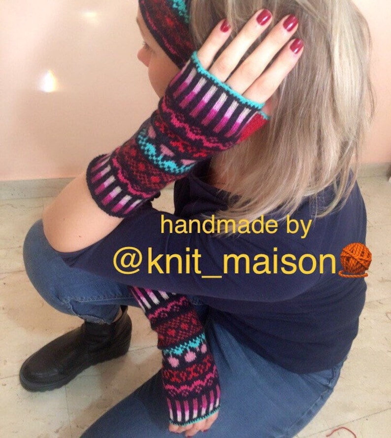 mittens,gift,woman,woolless gloves,fair isle glove,fingerless glove cashmere wool sleeves Cashmere fingerless gloves