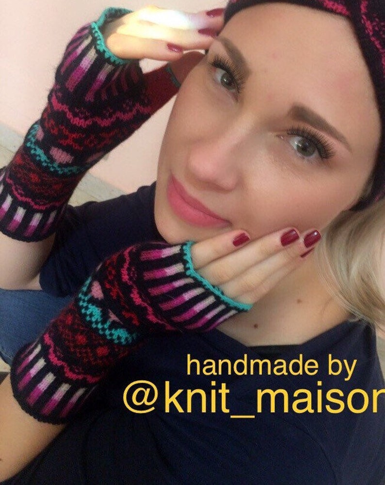 mittens,gift,woman,woolless gloves,fair isle glove,fingerless glove cashmere wool sleeves Cashmere fingerless gloves