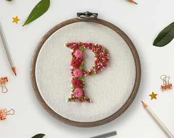 Make Your Own - Embroidered Floral Initial Kit | Hand Embroidery Set | Beginner Needlepoint Letter | Personalised DIY Gift | Home Decor