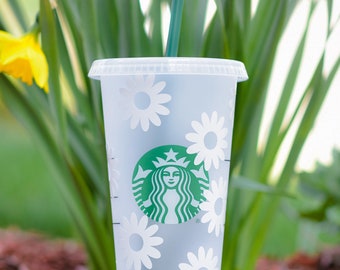 White Daisies Starbucks Venti Cold Cup - Tasse à café réutilisable