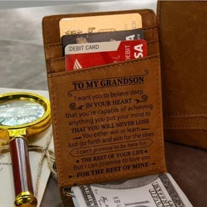 Billetera con clip para billetes personalizada y grabada para nieto como regalo de cumpleaños o Navidad