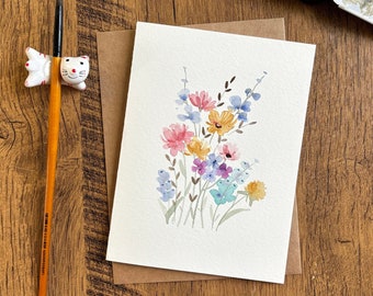 Watercolor greeting card, Original watercolor card,Handmade card with envelope, Birthday card, Thank you card, Blank card,Modern floral card