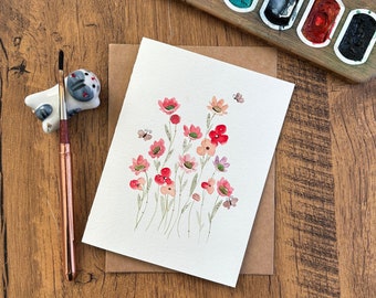 Watercolor greeting card, Original watercolor card,Handmade card with envelope, Birthday card, Thank you card, Blank card,Modern floral card