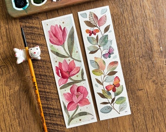 Bookmarks, Set of 2, 2"x7", Original hand-painted watercolor, Floral bookmarks, Book lover's gift, Book accessory, fun bookmarks