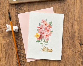 Watercolor greeting card, Original watercolor card,Handmade card with envelope, Birthday card, Thank you card, Blank card,Modern floral card