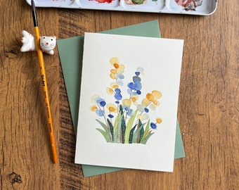 Watercolor greeting card, Original watercolor card,Handmade card with envelope, Birthday card, Thank you card, Blank card,Modern floral card