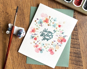 Watercolor greeting card, Original watercolor card,Handmade card with envelope, Mother's Day card, Card for mom, Blank card