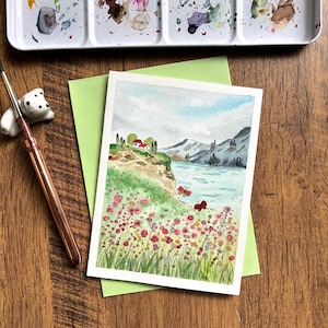 Watercolor greeting card, Original watercolor card,Handmade card with envelope, Birthday card, Thank you card, Blank card, floral card