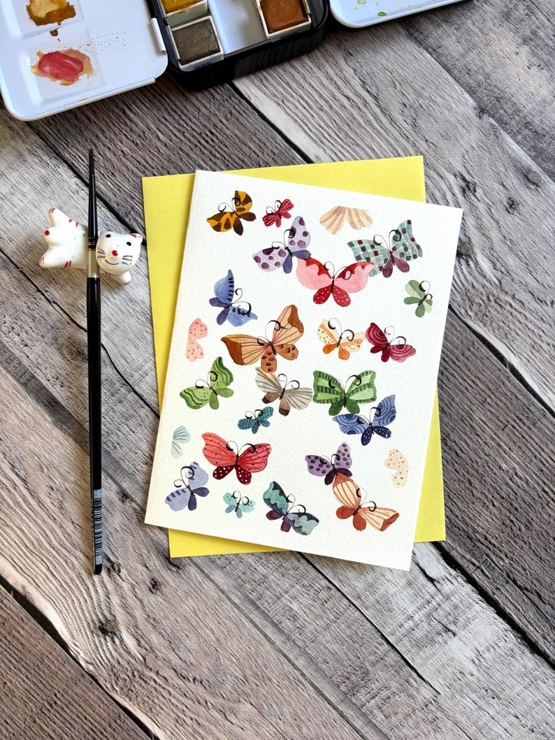 Handmade Watercolor Butterfly Card: Blank Inside, Birthday, Thank You ...