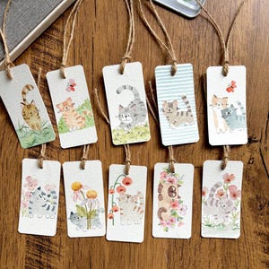 Verschiedene Katzen Geschenkanhänger, Aquarell Geschenkanhänger, Original Aquarell, 10er-Set, Größe 1,5 "x 3", handgemachte Geschenkanhänger, Botanische Geschenkanhänger