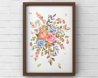 Floral art, Original watercolor (Not print) , 9"x12", Botanical art, Wall decor, Watercolor flowers, Mother's day gift, colorful art