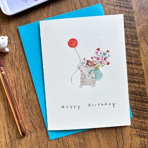Carte de voeux aquarelle, carte aquarelle originale, carte avec enveloppe, carte d'anniversaire, carte d'anniversaire de chat, carte vierge