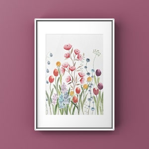 Original hand-painted watercolor art, Not a Print, 9.4x11.8, Colorful flowers, Whimsical art, Wall art, Watercolor flowers image 2