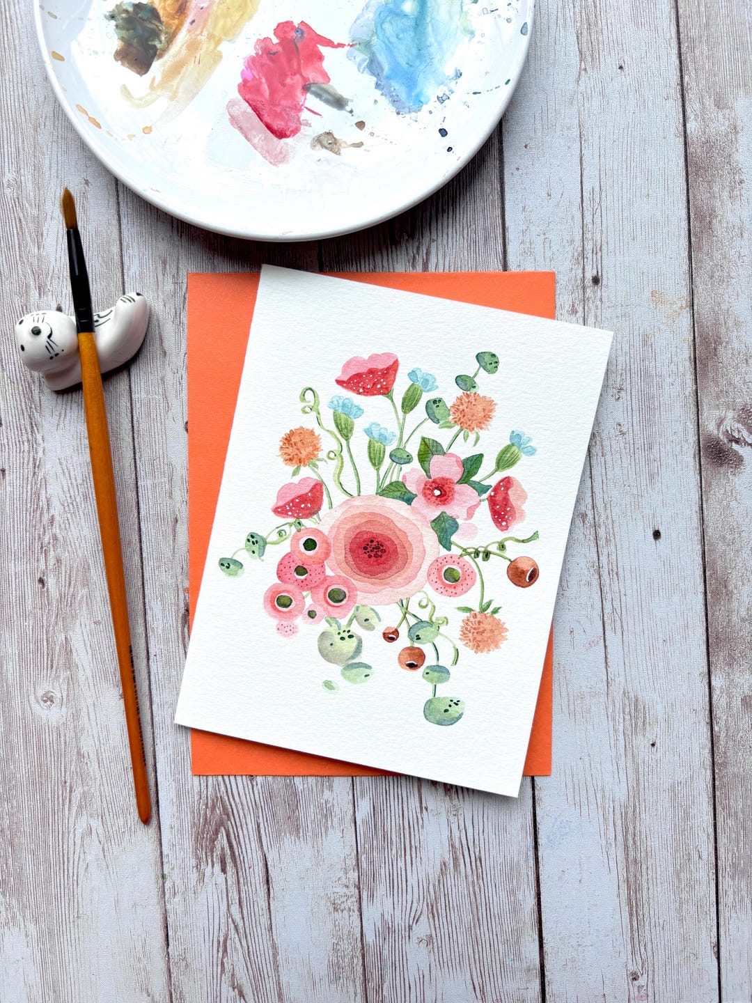 Hand-painted Floral Watercolor Card, Handmade Blank Note Card - Etsy