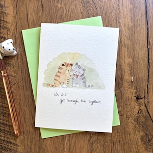 Aquarell Grußkarte, Original Aquarell Karte, Karte mit Umschlag, Katzen Karte, Leere Karte, positive Karte